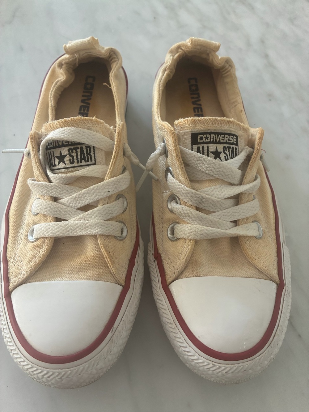 Converse RARE Slip On Low Top Sneakers in Beige with Red Trim